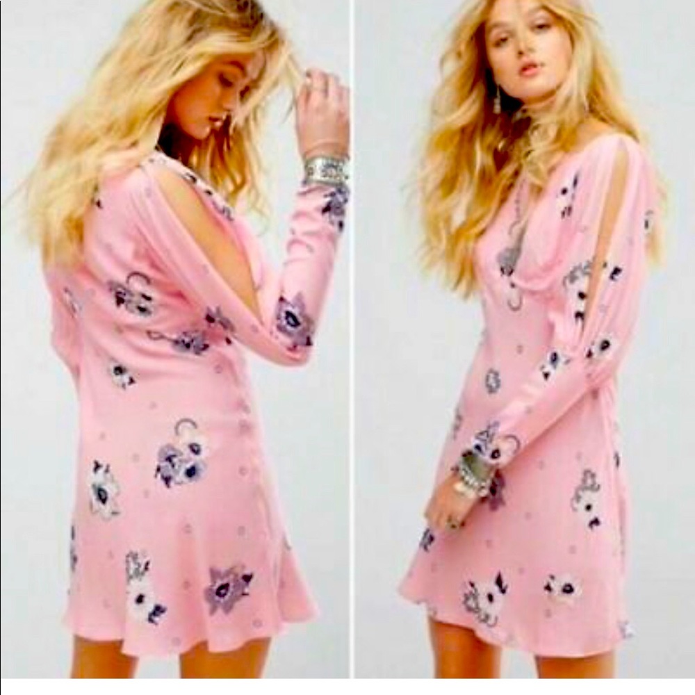 Free People Womens Split Sleeves Floral Print Mini Dress